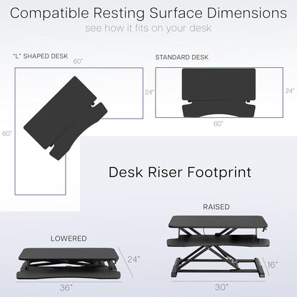 VIVO 36 inch Desk Converter, K Series, Height Adjustable Sit to Stand Riser, Dual Monitor and Laptop Workstation with Wide Keyboard Tray, Gray Top, Black Frame, DESK-V036KG