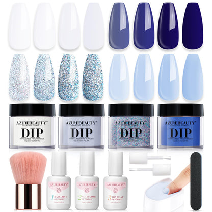AZUREBEAUTY Dip Powder Nail Kit Starter, All Season Skin Tone Nude Brown 4 Colors Acrylic Dip Powder Liquid Set with Base/Top Coat Activator for French Nail Art Manicure DIY Salon Gifts