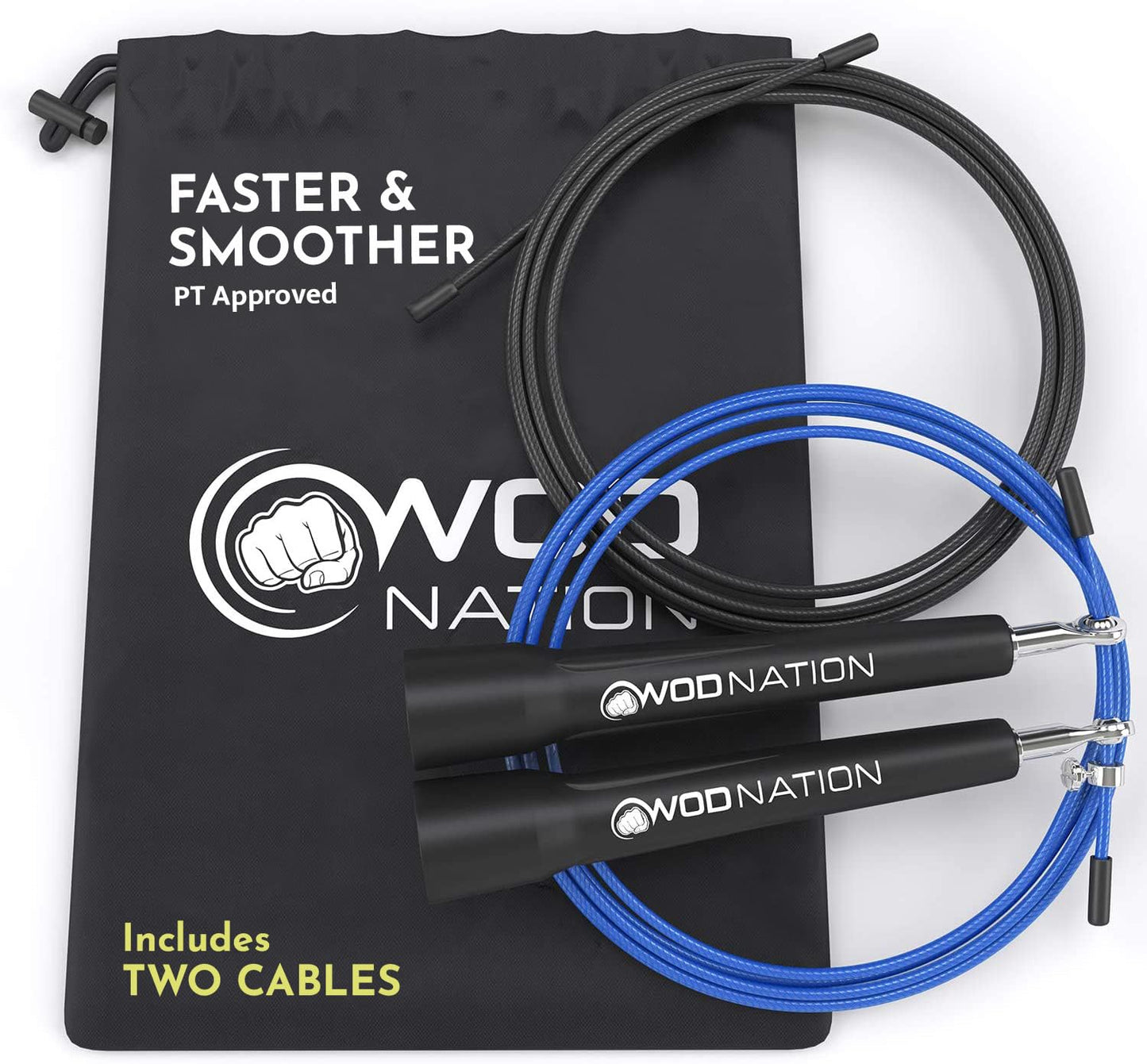 WOD Nation Adjustable Speed Jump Rope for Men & Children - Blazing Fast Fitness Skipping Rope for Boxing, MMA, Endurance, Exercise, and Gym Workout - Black
