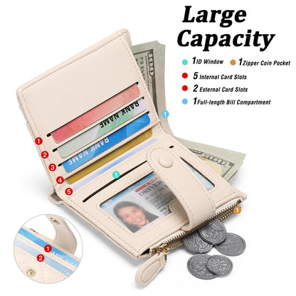 GAEKEAO Small Wallet for Women Slim Bifold Leather RFID Blocking Credit Card Holder Wallets Zipper Pocket Coin Purse with ID Window