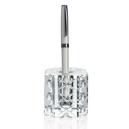 QFkris Fancy Crystal Single Pen Holder for Desk, Glass Fountain Pen Stand, 2.2" Feather Pencil Holder for Office Desktop Decoration, Gift for Man Woman Students Teachers Father Boyfriend