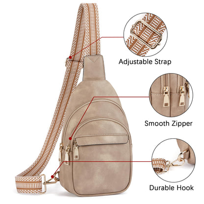 BOSTANTEN Small Sling Bag for Women Leather Crossbody Bags Fanny Pack Chest Bag for Travel, Light Brown