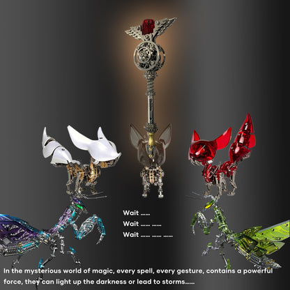 Metalkitor 3D Metal Puzzles for Adults, Magic Wand for Metalkitor Giant Mantis and Fox Model- Steampunk DIY Ornament - Assembly Jigsaw Crafts Brain Teaser - Perfect Desk Decor and Gift Choice(100+PCS)