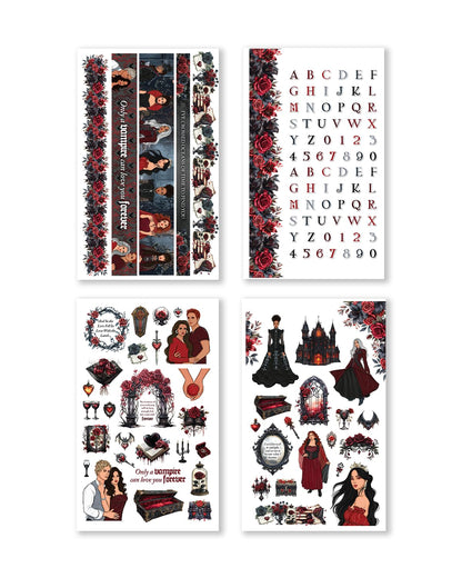 Rongrong Dark Hearts Halloween Planner Sticker Book – 24 Pages of Gothic, Vampire-Inspired Stickers – Perfect for Journals, Scrapbooks, Dark Academia & Spooky October Planner Spreads