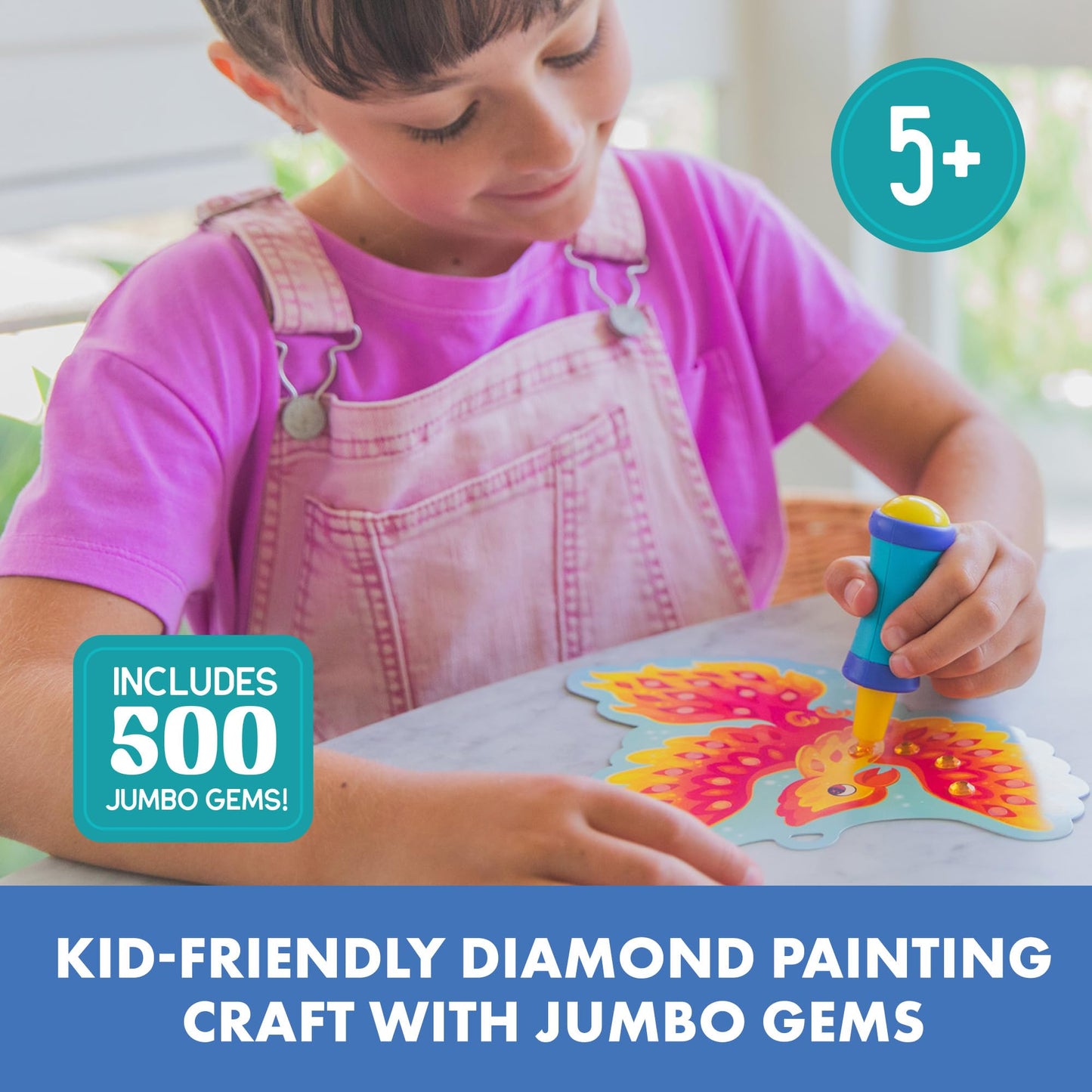 Educational Insights Jumbo Gem Kit - DIY Crafts for Kids Ages 4-8, Mess Free Toddler Arts and Crafts, Diamond Painting Kits for Kids 5-7, Beginner Paint By Gem Art Kits, Sticker Diamond Craft Kit