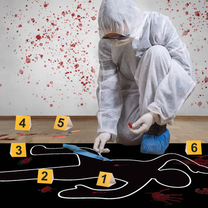 16 Pieces Halloween Crime Scene Decorations Kit Murder Mystery Dinner Party Game Supplies Includes Body Silhouette Crime Scene Tape Evidence Markers and Blody Sticker Home for Crime Scene Party Decor