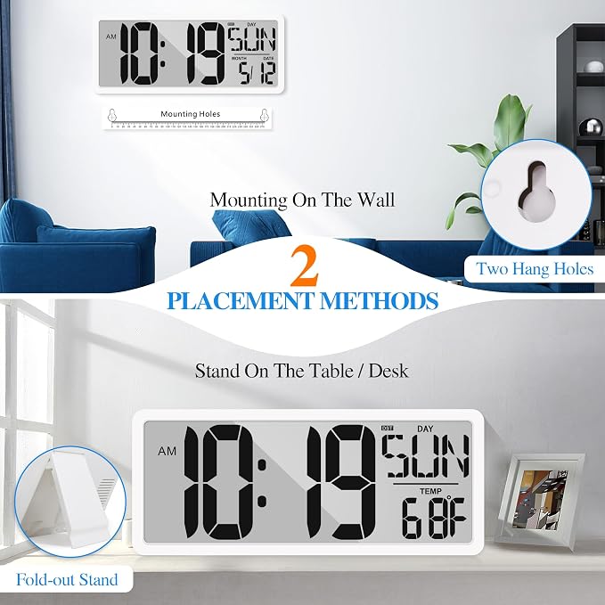 Large Digital Wall Clock with Backlight 15.2 Inch Digital Alarm Clock for Bedroom Wall Clocks Battery Operated Large Display with Temperature Desk Clocks for Office Living Room Decor