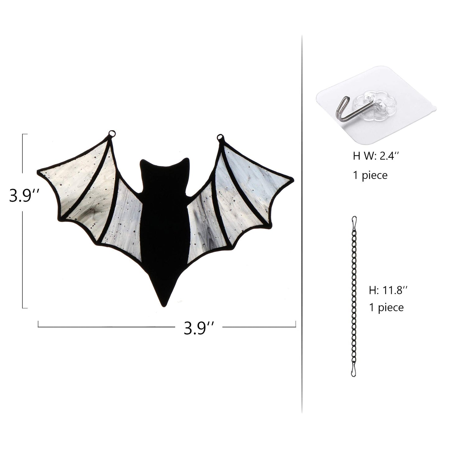 HAOSUM Halloween Bat Decoration Stained Glass Window Hangings - Bat Suncatcher Ornaments Spooky Bats Craft Window Decor Gifts(3.9"×3.9")
