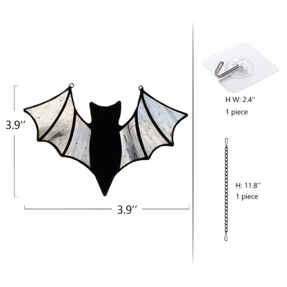 HAOSUM Halloween Bat Decoration Stained Glass Window Hangings - Bat Suncatcher Ornaments Spooky Bats Craft Window Decor Gifts(3.9"×3.9")
