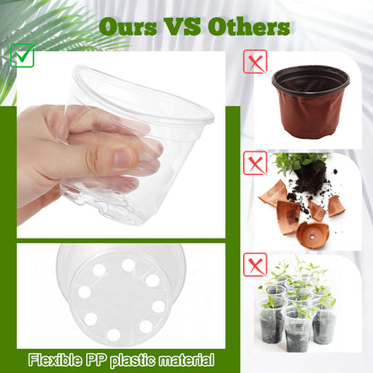 Ysglory 20 Pcs Clear Nursery Pots 4/6/7/10 Inch Plastic Plant Pots with Drainage Holes for Seed Starting Planters Transparent Reusable Seedlings Pot - 20 Plant Labels