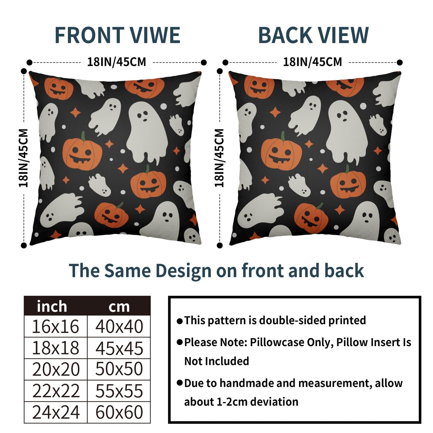 Robvobe Halloween Pillow Covers 22x22 Set of 2 Cute Ghost Pumpkin Print Outdoor Decorative Throw Pillows Halloween Scary Themed Farmhouse Pillowcases Linen Cushion Case Decor for Home Sofa Couch Bed