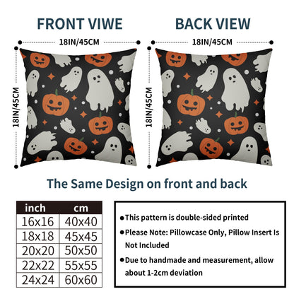 Robvobe Halloween Pillow Covers 22x22 Set of 2 Cute Ghost Pumpkin Print Outdoor Decorative Throw Pillows Halloween Scary Themed Farmhouse Pillowcases Linen Cushion Case Decor for Home Sofa Couch Bed