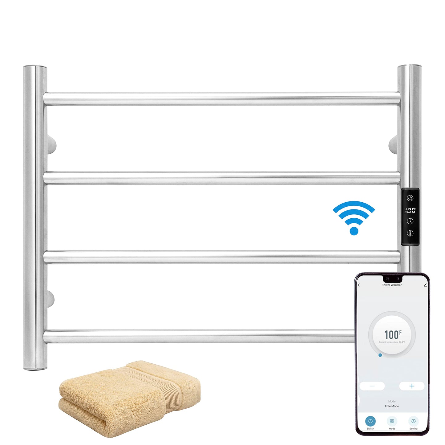 KEG Towel Warmer 8 Bars for Bathroom Freestanding or Wall Mounted Bath Towel Heater Plug-in with Built-in Timer Silver