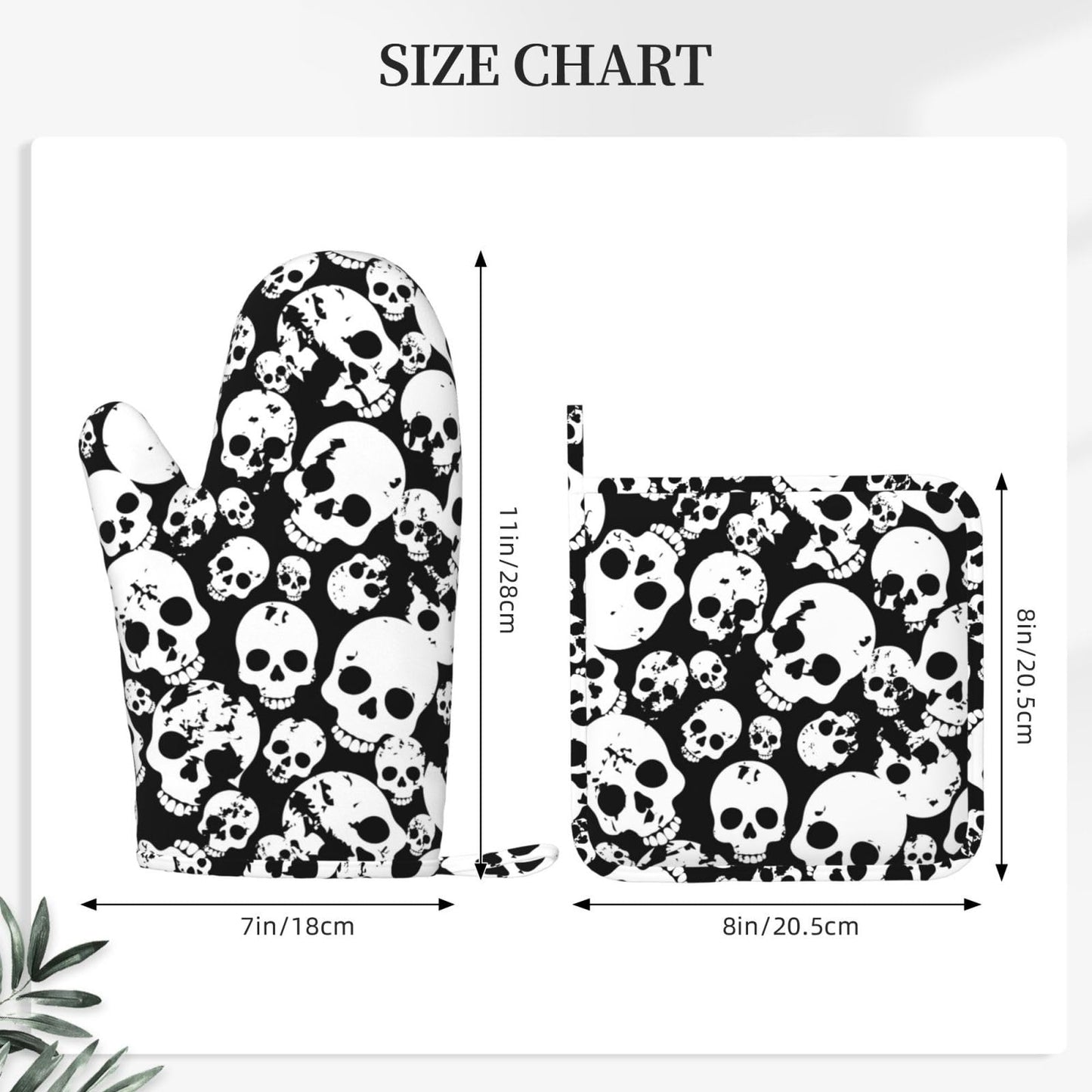 Skull Black And White Oven Mitts And Pot Holders Set Of 2 Silicone Heat Resistant Oven Mitten Potholders Non Slip Gloves Kitchen Decor For Bbq Cooking Grilling Baking