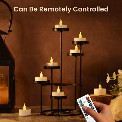 JOSU 24PCS Flameless Tea Lights Candles with Remote Timer, Led Battery Operated Electric Votive Candle for Wedding Centerpiece Table Decorations, Flickering Tealight Candles for Halloween Party Decor