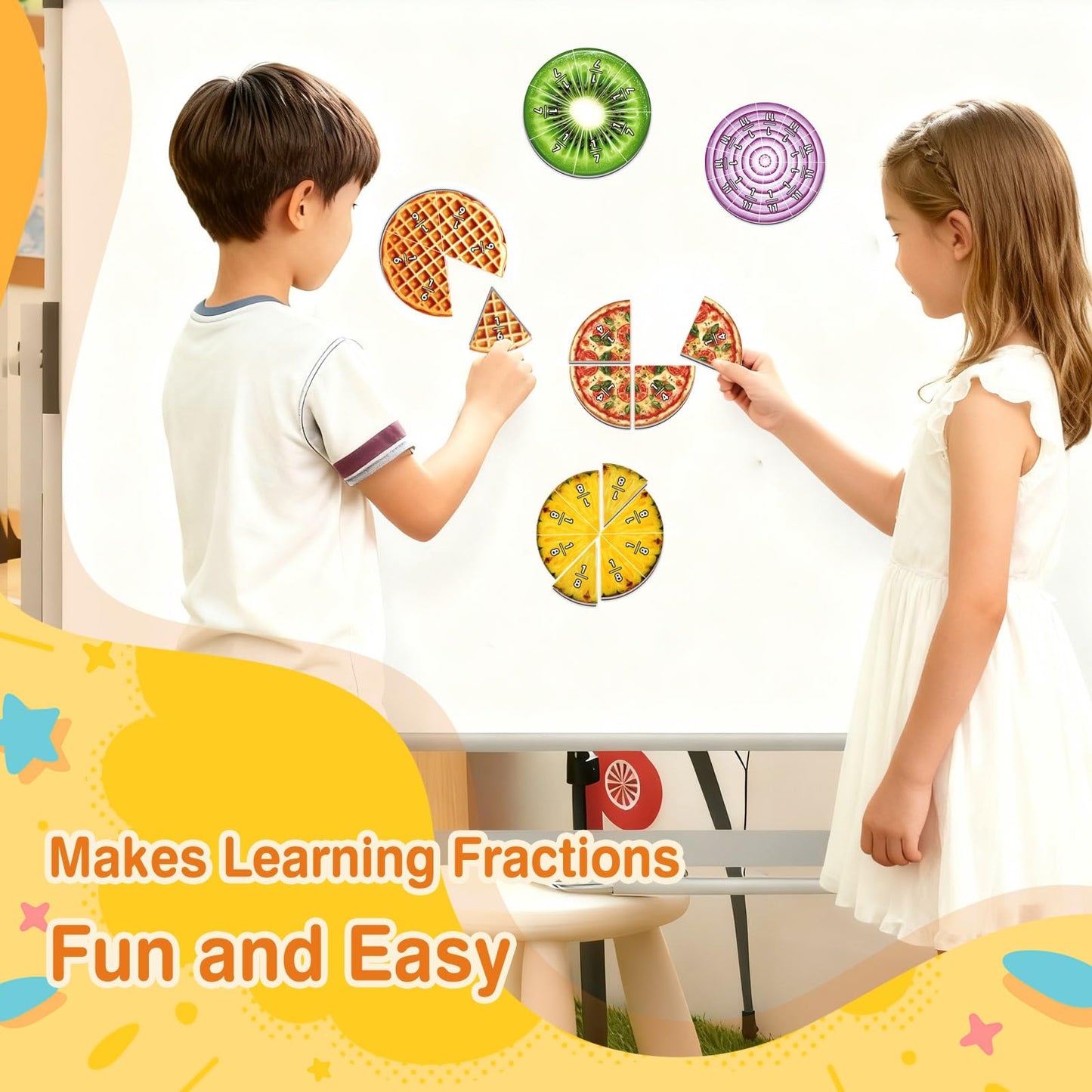 PraxiKidy Magnetic Fraction Tiles & Circles, Bars,Math Manipulatives 2nd, 3rd, 4th, 5th Grade,Fraction Manipulatives for Kids Teachers Demonstration Teaching Homeschool Supplies Classroom Whiteboard
