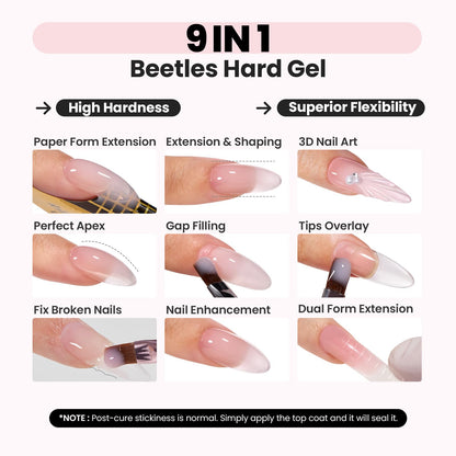 Beetles Builder Gel for Nails-3 Colors 9 in 1 Nail Extension Sculpting Building Clear Nude Pink Hard Gel Kit with Base Top Coat for Pros Women,UV & LED Lamp Cured Needed