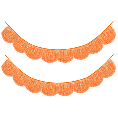 APUDWN 2Pcs 6.89ft Orange Iridescent Scalloped Fringe Banner Layered Tassel Garland Backdrop For Halloween Party Decoration Fall Birthday Photo Booth Streamer Bachelorette Bridal Shower Carnival Decor