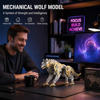 3D Metal Puzzle for Adults,Mechanical Wolf Puzzle Building Set，3D Metal Model Kit, Brain Teaser Puzzles DIY Assembling for Stress Relief - A Collectible Gift for a man (Wolf)