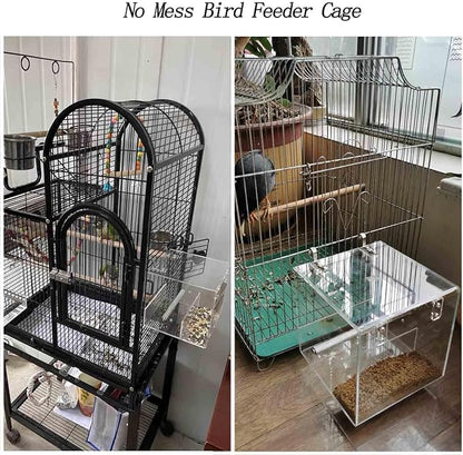 Automatic Bird Feeder for Cage, Automatic Acrylic Bird Feeder No Mess Bird Cage for Small Bird Parrots Canary Parakeet Budgerigar Crested Myna Cockatiel (Small)