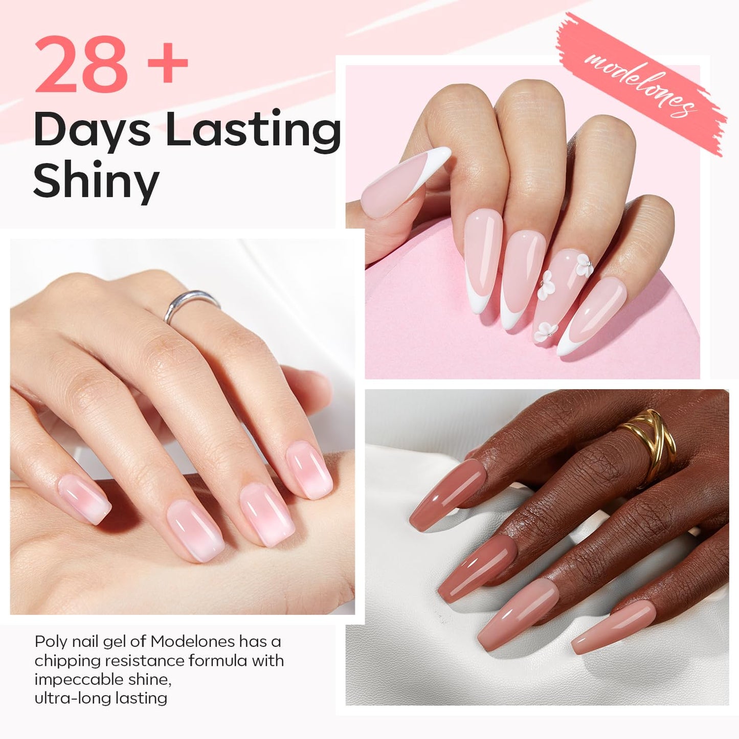 modelones Poly Gel Nail Kit 6 Colors with 8 W Nail Lamp Extension Gel Kit Jelly Milky White Pink Nude Complete Tools Beginner Thickening Solutions DIY at Home for Women