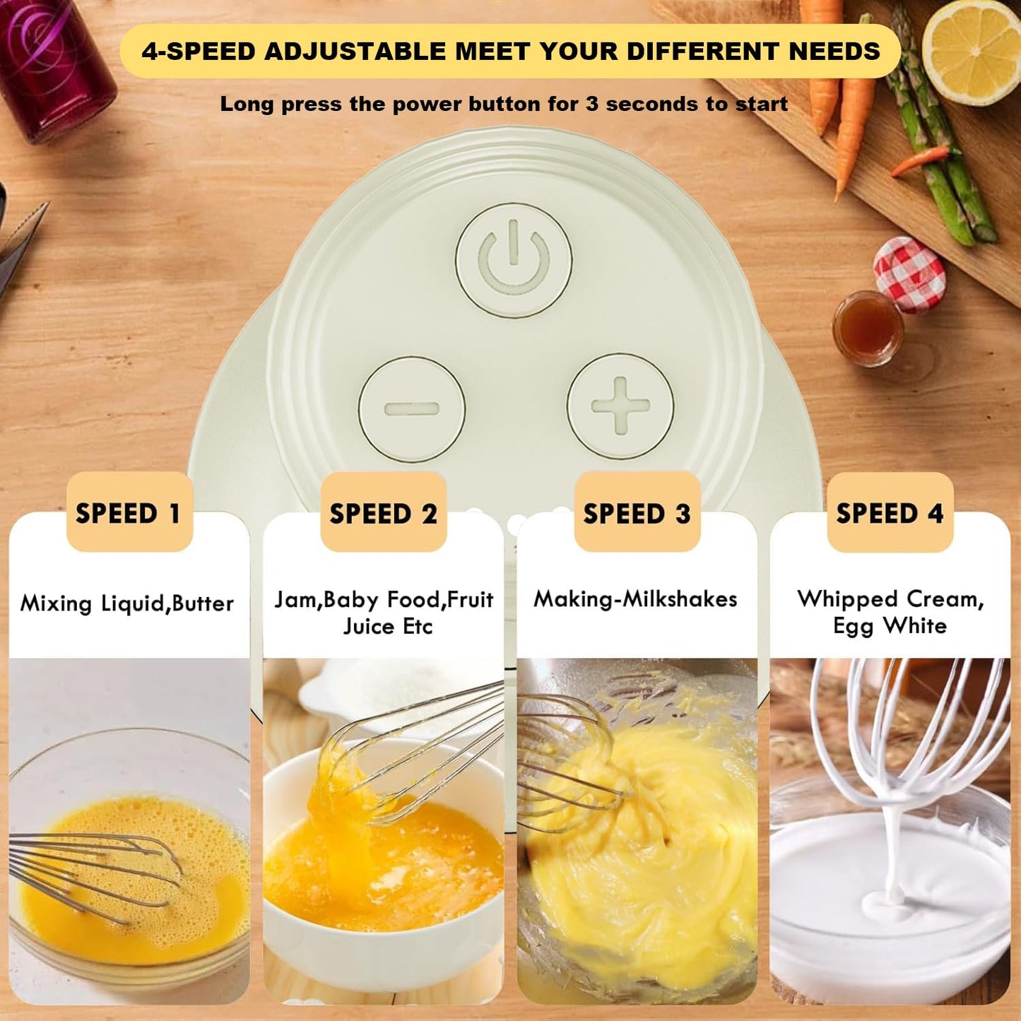 4-in-1 Electric Hand Mixer, Electric Whisk, Mini Onion Chopper 10Oz, Small Cordless Hand Blender, Milk Frother Wand for Coffee, Matcha, 4 Speed Rechargeable Food Processor for Baby Food Maker