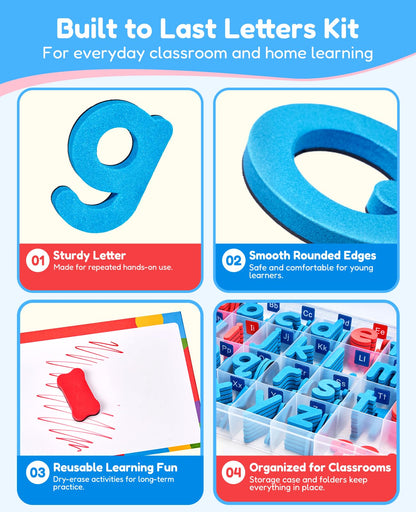 Gamenote Classroom Magnetic Letters Kit 238 Pcs with Double-Side Magnet Board - Foam Alphabet Letters for Kids Spelling and Learning