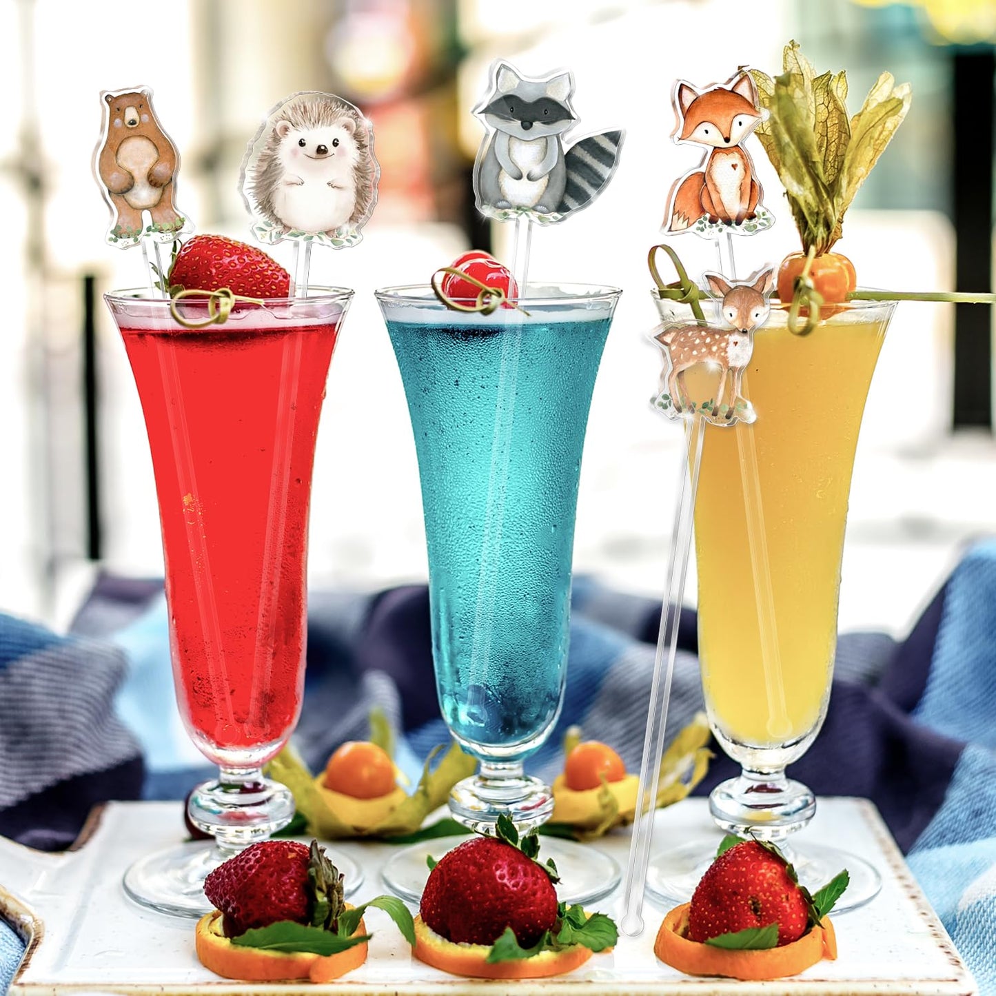 20 Pcs Woodland Animal Stir Sticks - 5 Cute Animals, Coffee Drink Stir Sticks Reusable for Animal Party/Woodland Baby Shower/Birthday Tea Coffee Bar Decorations, Party Supplies