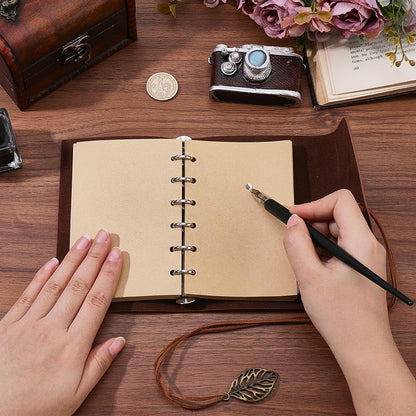 CALFOVERA A7 PU Leather Diary Vintage Writing Travel Business Work Notepad with Lined Pages Leaves Carving Leather Journal Notebook Binder Cover with Book Insert for Men Women(Brown)