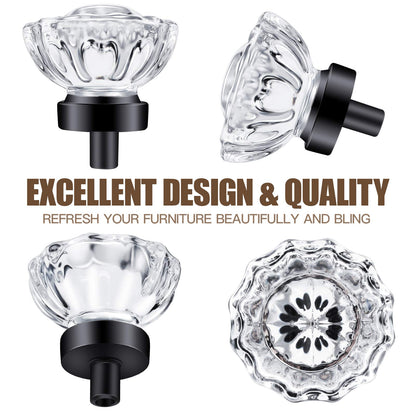 SHINY HANDLES Cabinet Knobs Matte Black 8 Pack Glass Cabinet Knobs Vintage, Crystal Drawer Knobs and Pulls, Dresser Knobs