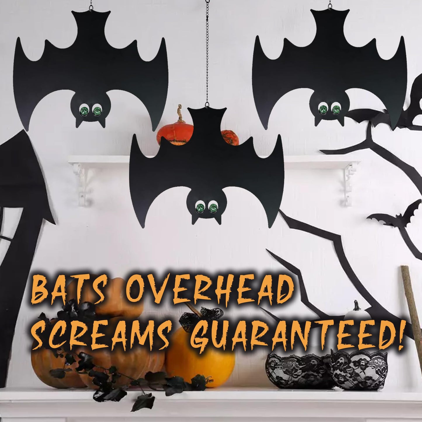 Manortang Bats Hanging Halloween Decorations with Glowing Eyes 3pcs Spooky Stylish Décor for Fun Halloween…