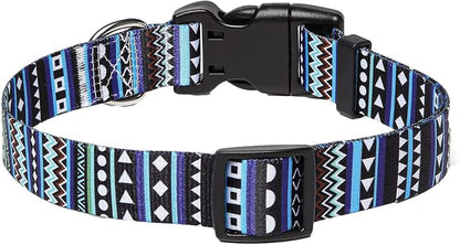 Mihqy Dog Collar with Bohemia Floral Tribal Geometric Patterns - Soft Ethnic Style Collar Adjustable for Small Medium Large Dogs（Bohemian Blue,L）