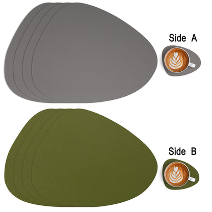 Myir JUN Placemats, Dual-Sided Placemats Waterproof Faux Leather Placemats Set of 6 Place Mats and Coasters Non-Slip Washable Table Mats for Dining Table (Gray Green, Set of 6)