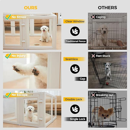 EVERFRONT Clear Acrylic Plastic Dog Playpen - Clear Dog Play Pen - Easy Assemble Acrylic Dog Playpen - Puppy Playpen, Small Animal Playpen, Dog Play Pen Indoors (White, 23.6", 12PCS Divider)
