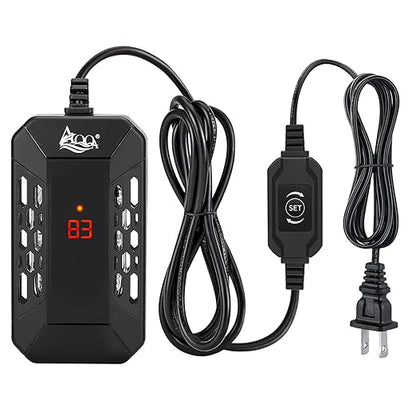AQQA Aquarium Submersible Heater for Fish Tank,HD Temperature Display and Built-in Thermometer,External Controller Temperature Control Range 59℉-93℉,Safety Control Protects 25W