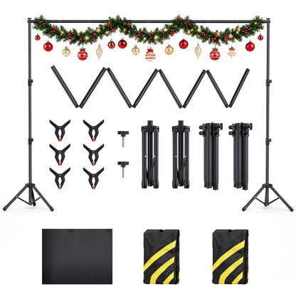 Forlogic 10x7.5Ft Backdrop Stand, Heavy Duty Adjustable Photo Back Drop Stand for Party, Photography, Banner Stand (Includes Six Background Stand Clamps)