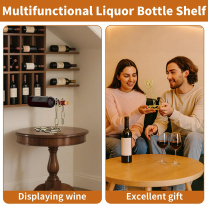 TBWHL Novelty Magic Wine Bottle Holder Floating Steel Link Chain Wine Bottle Rack/Holder - Holds Bottles in The Air, Unique Levitating Wine Bottle Stand for Home Bar, Kitchen, or Party Deco（Gold）