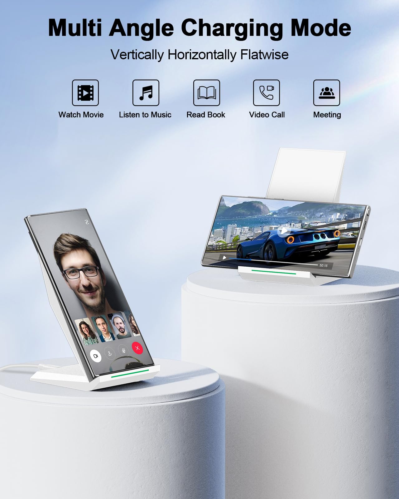 Fast Wireless Charger, [2 Pack] NANAMI Qi Certified Wireless Charging Stand Compatible iPhone 17/17 Air/17 Pro/17 Pro Max/16/15/14/13/12, Phone Charger for Galaxy S25/S24/S23/S22 and Qi-Enabled Phone