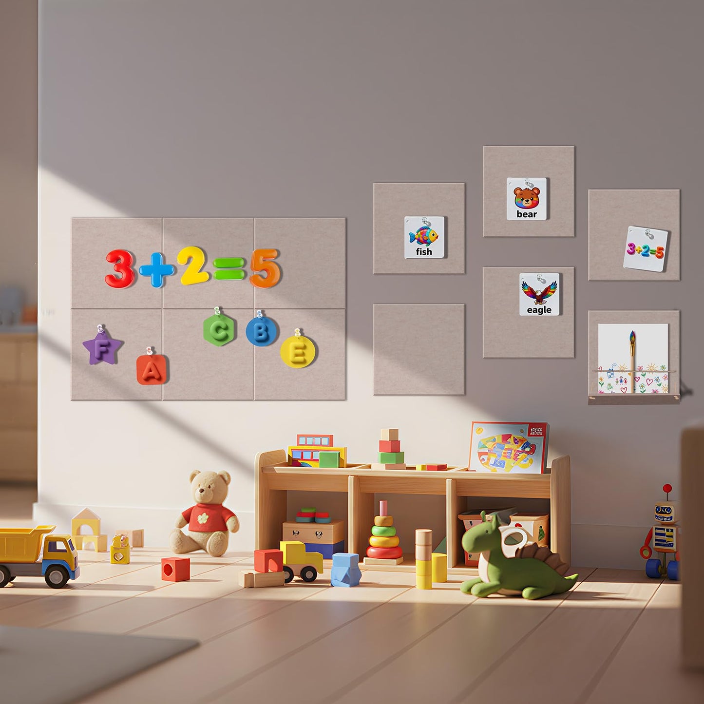 12 Pack Bulletin Boards 48" x 36" Alternative Cork Board for Office,Built-in Storage Device，Large Cork Boards for Walls ， Felt Wall Tiles, Contains Removable Security Stickers and PushPins (F-Beige)