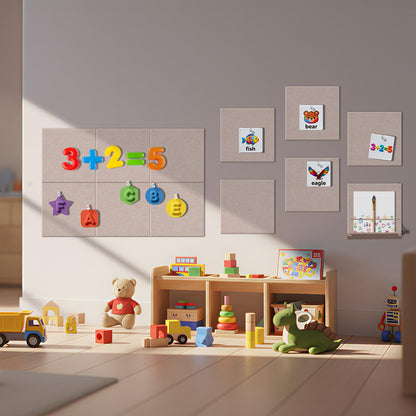 12 Pack Bulletin Boards 48" x 36" Alternative Cork Board for Office,Built-in Storage Device，Large Cork Boards for Walls ， Felt Wall Tiles, Contains Removable Security Stickers and PushPins (F-Beige)