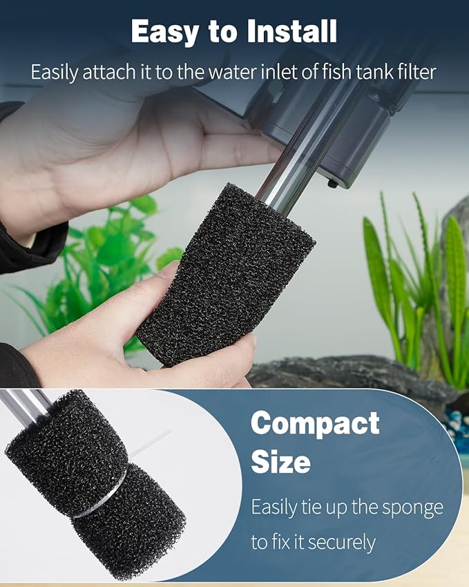 Pawfly 6 Pack Pre-Filter Sponge, Aquarium Filter Sponge 0.4" Intake Sponge Foam Roll for Small Fish Shrimp Fry Fish Tank Covers Accessories