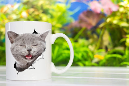 Winston & Bear Laughing Grey Cat Coffee Mug - Funny Ceramic Coffee Mug Gift for Cat Lovers - Cute Novelty Cup for Men and Women (15oz)