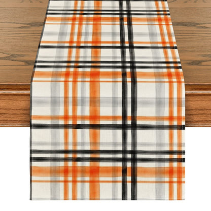 Artoid Mode Orange Black Buffalo Plaid Fall Table Runner, Halloween Kitchen Dining Table Decoration for Outdoor Home Party 13x120 Inch