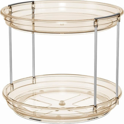 LAMU 2 Pack 2 Tier Lazy Susan Turntable Organizer 10.6'' Rotating Spice Rack Organization for Cabinet, Kitchen, Pantry, Countertop, Bathroom, Vanity, Medicine Cabinet Organizer, Amber