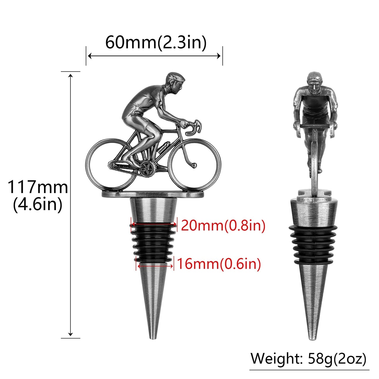 LKKCHER Cycling Wine Stopper, Bicycle Wine Gifts Father Day Gifts Christmas Gifts Birthday Gifts for Men Cyclist, Bottle Stoppers for Wine Champagne, Dark Silver with Gift Box