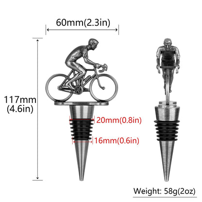 LKKCHER Cycling Wine Stopper, Bicycle Wine Gifts Father Day Gifts Christmas Gifts Birthday Gifts for Men Cyclist, Bottle Stoppers for Wine Champagne, Dark Silver with Gift Box