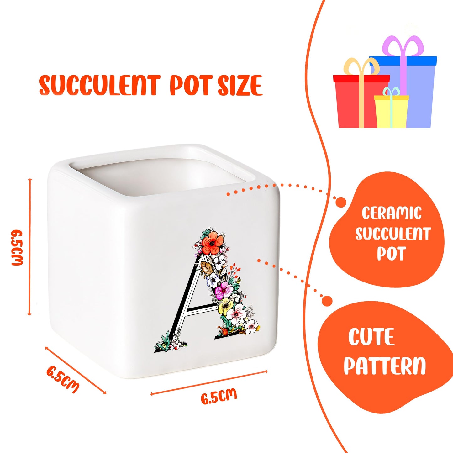 BJDAMAI Succulent Planter Flower Plant Pot Small, Gifts for Teens Toddler Girls Kids Daughter, Granddaughter, Sister, Niece Birthday Themed Party (Letter A)