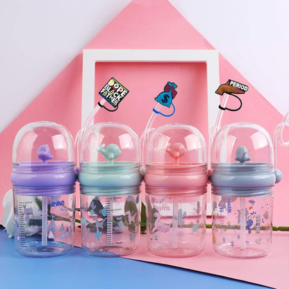 Ginyrerd 12Pcs Cute Black Girl Straw Toppers, Silicone Phrase Finger Straw Covers, Portable Reusable Dust-Proof Plugs for 0.24-0.31 Inch Straws