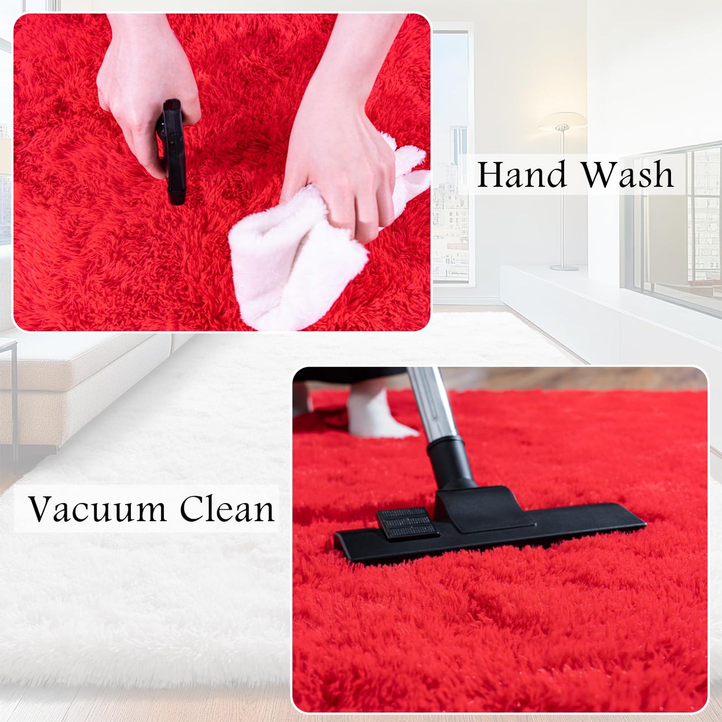 AAFKK Red Area Rug for Bedroom, 2x3 Small Rugs for Living Room Nursery Kids Room Dorm Home Decor Aesthetic, Fluffy Shaggy Rug with 4 Anti-Slip Carpet Tapes