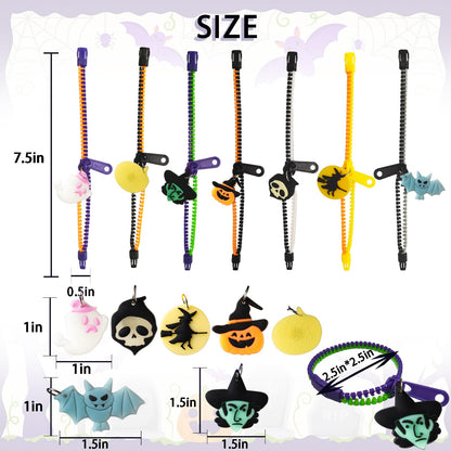 OuMuaMua Kids Halloween Party Favors Zipper Bracelets, 28 Pack Glow in the Dark Halloween Zipper Wristbands for Kids Gifts, Giveaways,Goodie Bag Fillers